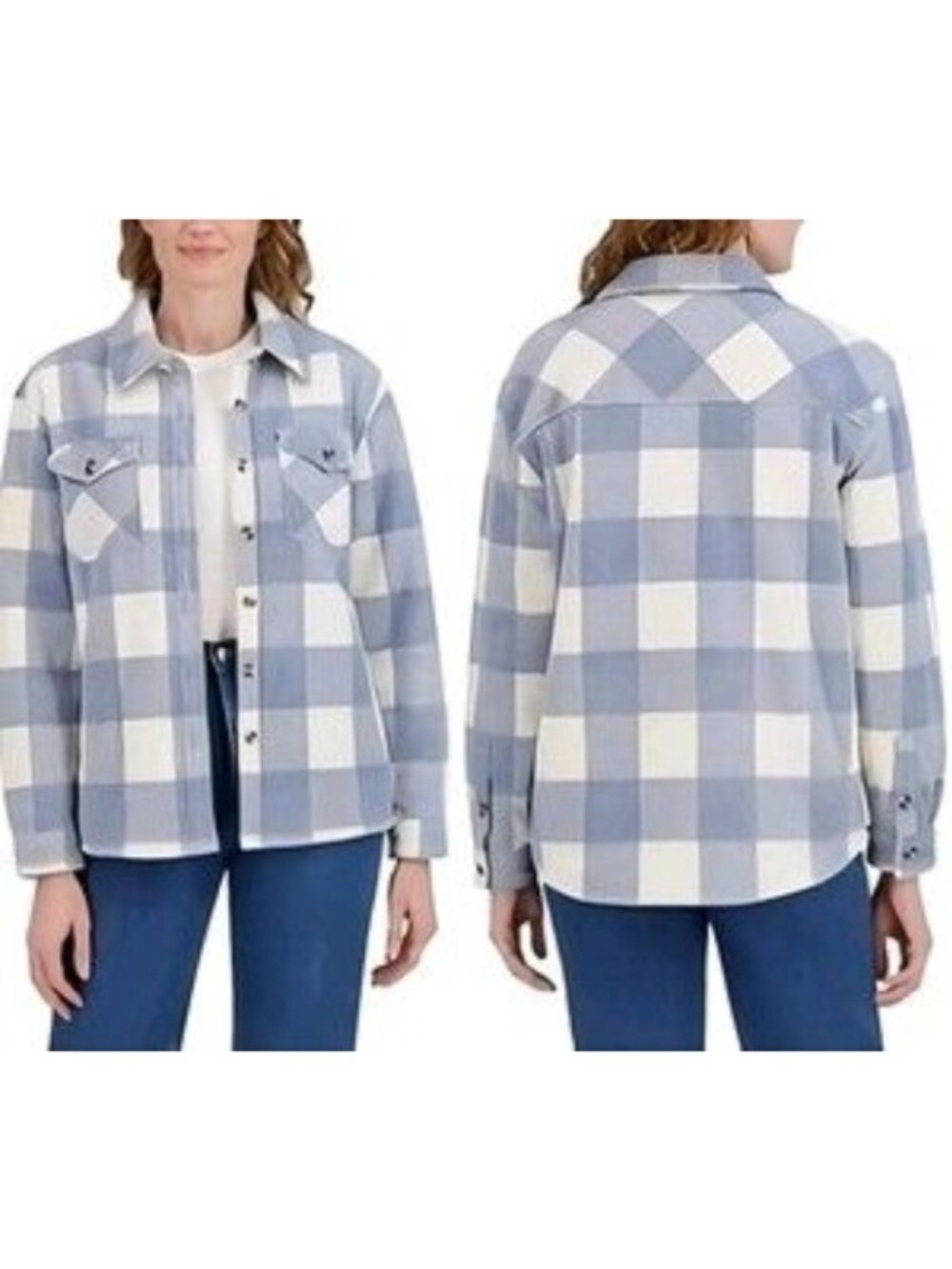 Sage Collective Women's XXL Blue & White Buffalo Plaid Sherpa Shirt Jacket n1185